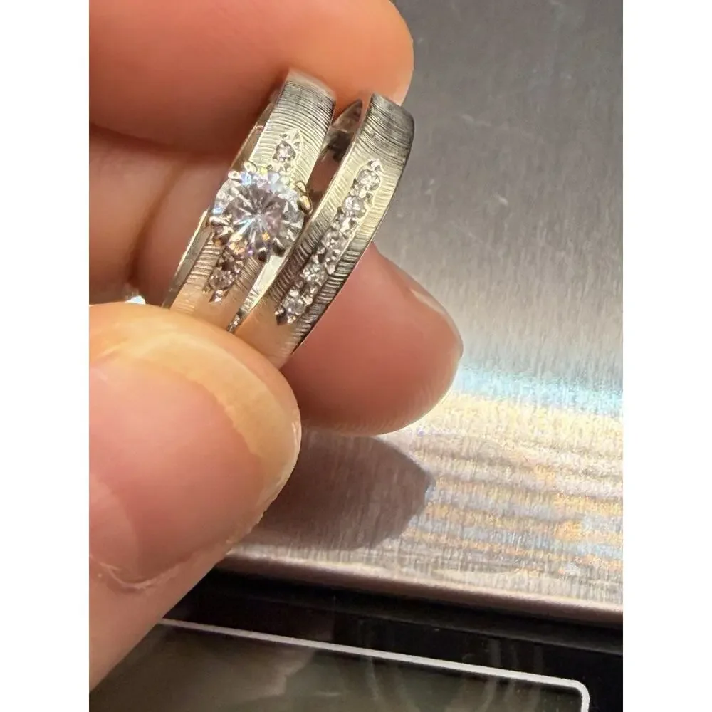 VTG Frederick Goldman 14K White Gold Wedding Set 9.17g Natural Diamond